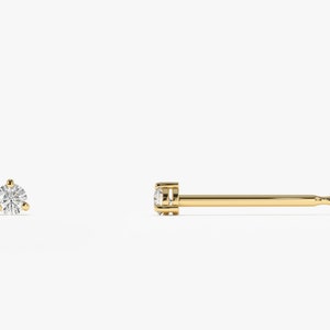 14k Tiny Diamond Solitaire Stud Set in Prongs Side View
