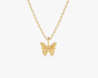 14k Gold Butterfly Charm Necklace / Dainty Minimalist Butterfly Necklace / Tiny Gold Butterfly Necklace