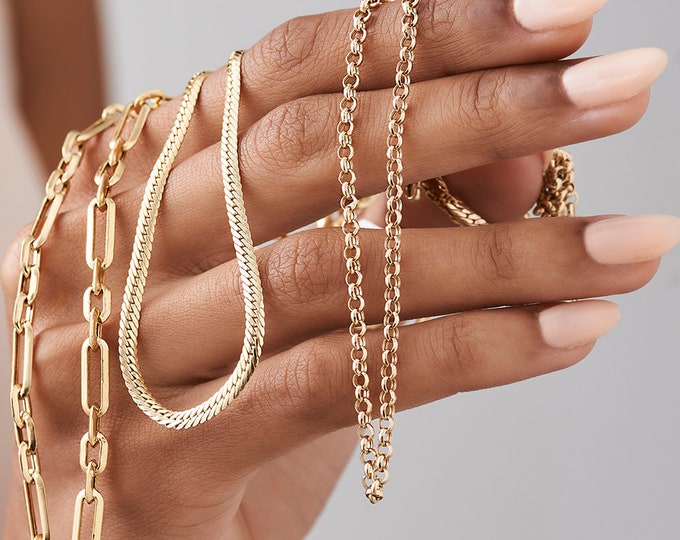 Collar de cadena rolo de oro de 14k, eslabón Belcher de 3 mm