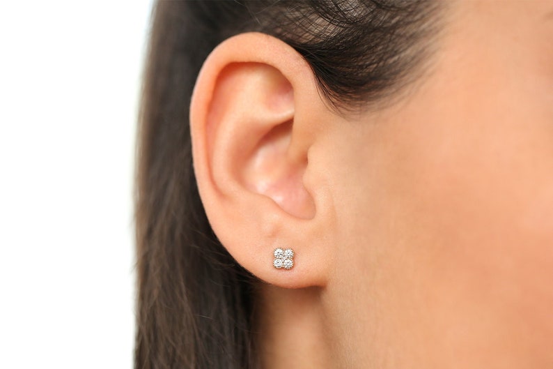 Diamond Studs / 14k Gold Diamond Cluster Stud Earrings / Floral Shape Diamond Earrings be Ferkos Fine Jewelry / Birthday gift for her
