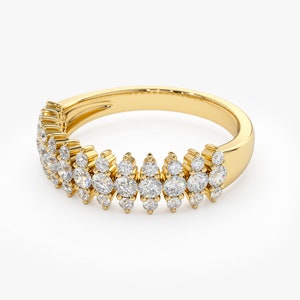 14k Gold Half Eternity Round Brilliant Diamond Spike Ring Angle View