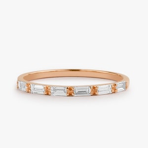 Baguette Diamond Wedding Band / 14k Gold Half Eternity Baguette Diamond ...