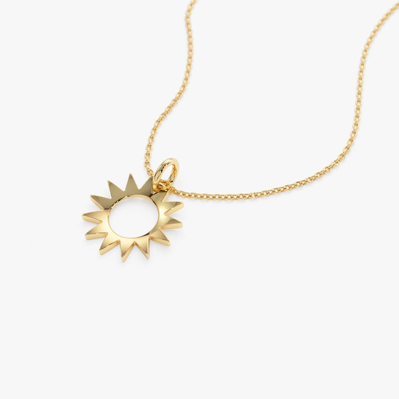 14k Solid Gold Sun Pendant Necklace Side Angle