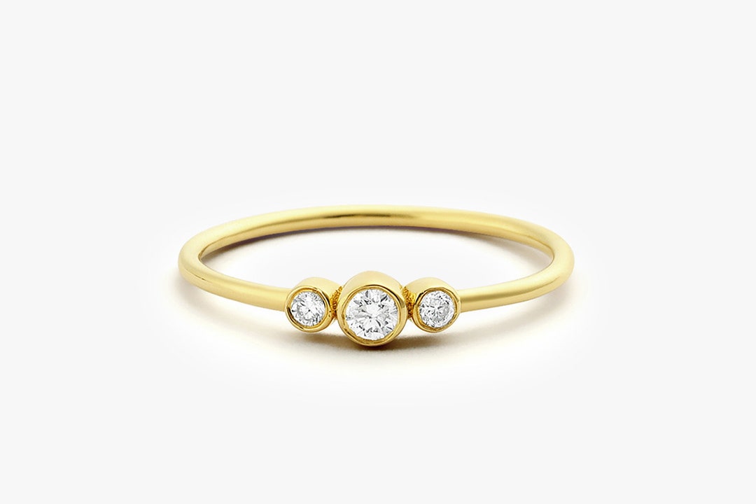 Three Stone Diamond Engagement Ring / 14k Gold Three Stone Round ...