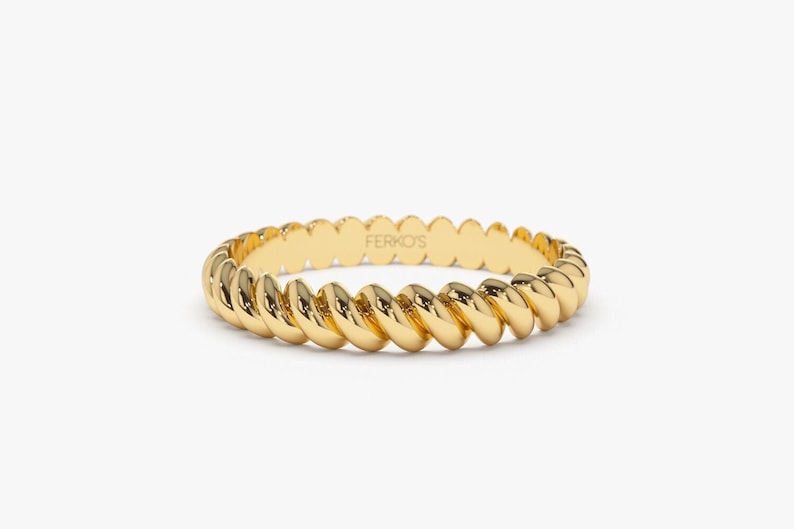 3 MM Gold Braided Twist Ring / 14K Solid Gold Twist Rope Ring / Twisted Rope Gold Wedding Band / Dainty Stacking Ring by Ferkos Fine Jewelry