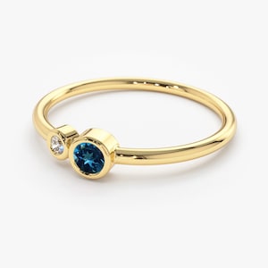 London Blue Topaz and Diamond Birthstone Ring / 14K Gold London Blue ...