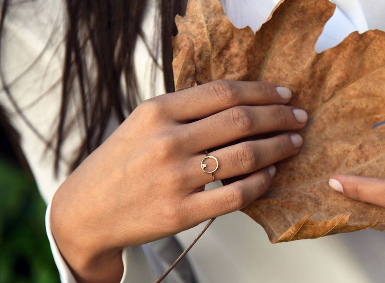 Open Circle Diamond Ring in 14k Gold / Unique Diamond Ring / Special Gift