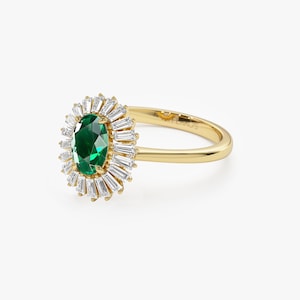 14K Solid Gold, Halo Emerald ring Side View