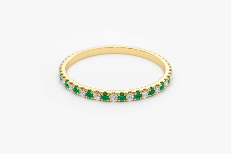 Emerald and Diamond Eternity Band/ 14k Yellow Gold Micro Pave | Etsy