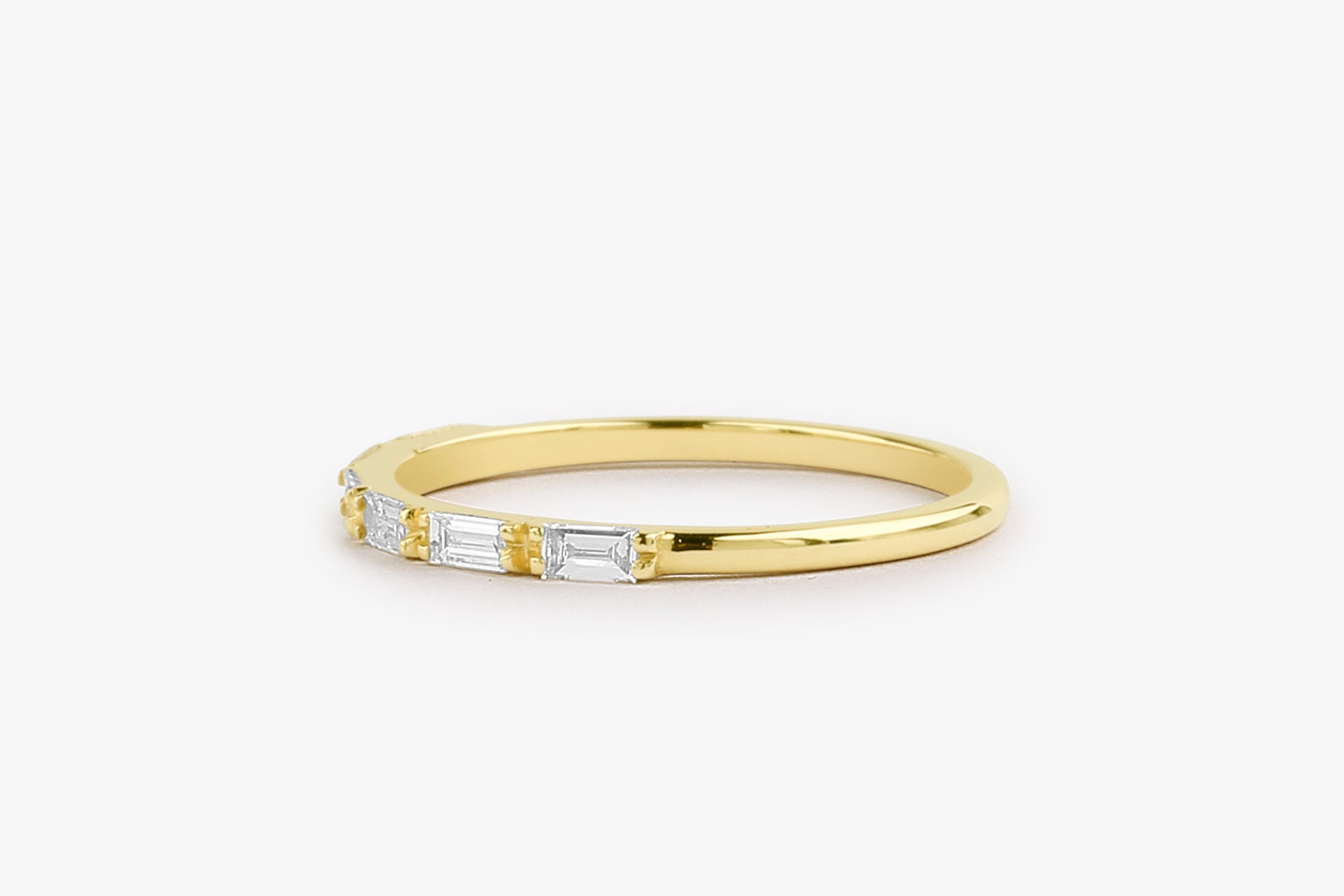 14k Gold Diamond Wedding Ring / 14k Gold Half Eternity Baguette Diamond ...