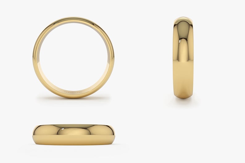 14k Gold 4MM Dome Wedding Band All Angles
