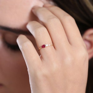 Ruby Ring / 14k Gold Pear Shape Natural Ruby With Pear Shape Diamond ...
