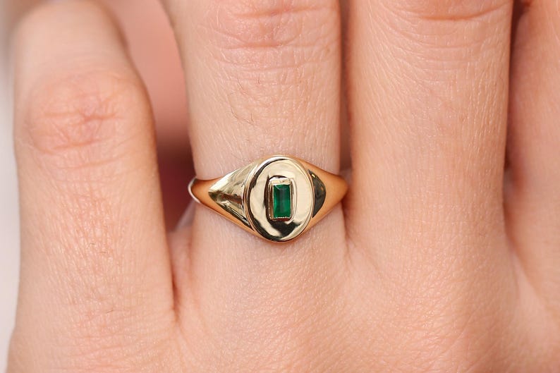 Emerald Ring in 14k Gold / Baguette Emerald Pinky Ring Etsy