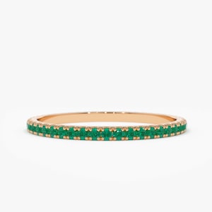 Micro Pave Emerald Eternity Band 14k Rose Gold