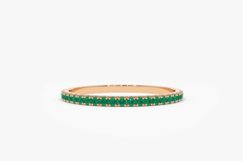 Micro Pave Emerald Eternity Band 14k Rose Gold