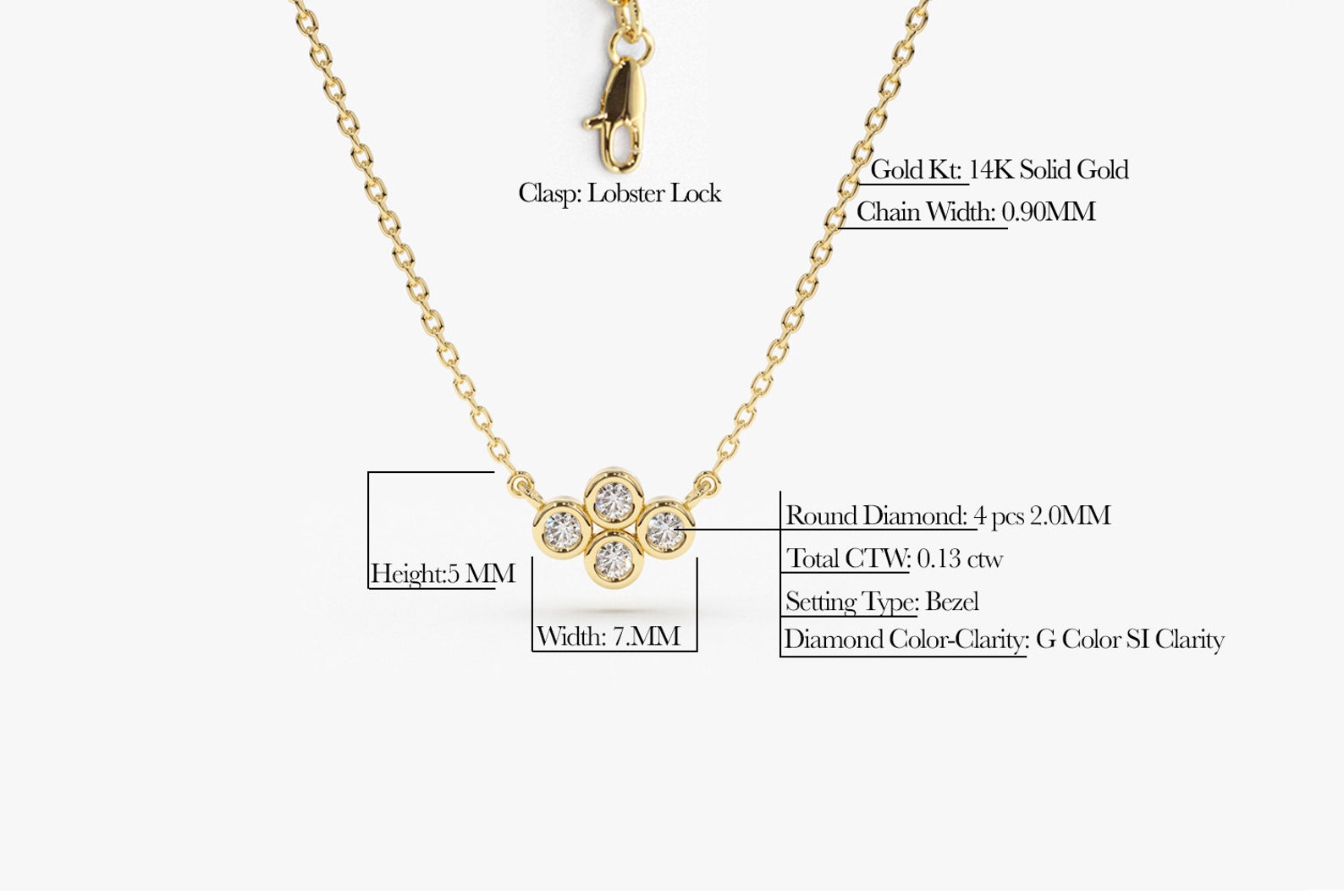 Dainty Gold Diamond Necklace/ 14K Solid Gold Four Stone Etsy