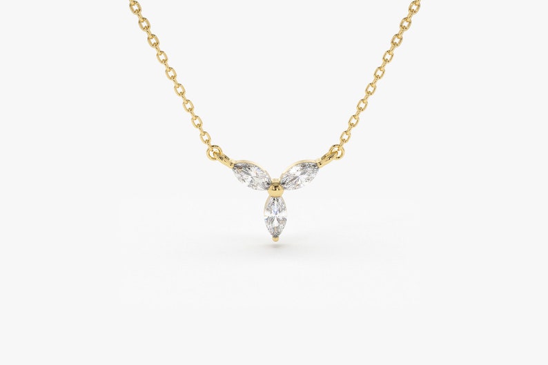 Marquise Diamond Necklace / 14 Gold Marquise Diamond Necklace Etsy