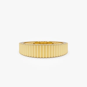 14k Gold Wedding Band, Textured Ring, 14k Solid Gold Band, Fluted Design, Modern Touch, Timeless Unique Ribbed Solid Gold Ring