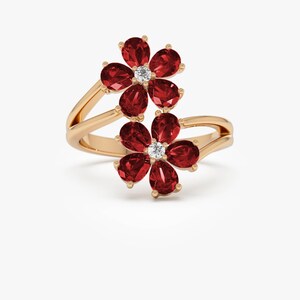 14k Rose Gold Ruby Double Flower Ring