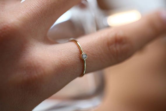 Diamond Ring Diamond Solitaire Ring Solitaire Diamond Ring Promise  Ring Simple Diamond Ring Thin gold Band Ring Stacking Ring