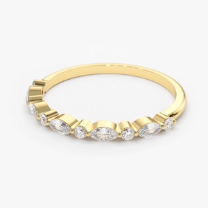Marquise Diamond Ring / Alternating Marquise Round Diamond Ring in 14k ...