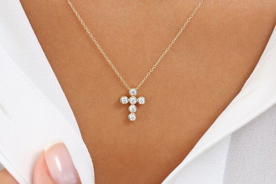 14k gold 2024 diamond cross necklace