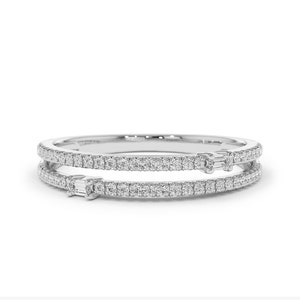 14k White Gold Double Row Micro Pave Ring with Baguette Diamonds