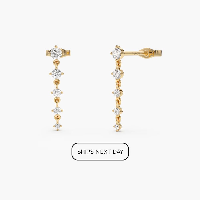 14k Gold Dangling 4 Prong Natural Diamond Drop Earrings by Ferkos Fine Jewelry Side View Ships Next Day