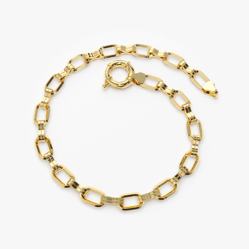 Gold Bracelet /14k Gold Link Bracelet / 14k Gold Unique Link - Etsy