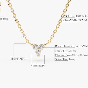Diamond Necklace / 14K Gold Round Cut Diamond Trio Cluster - Etsy