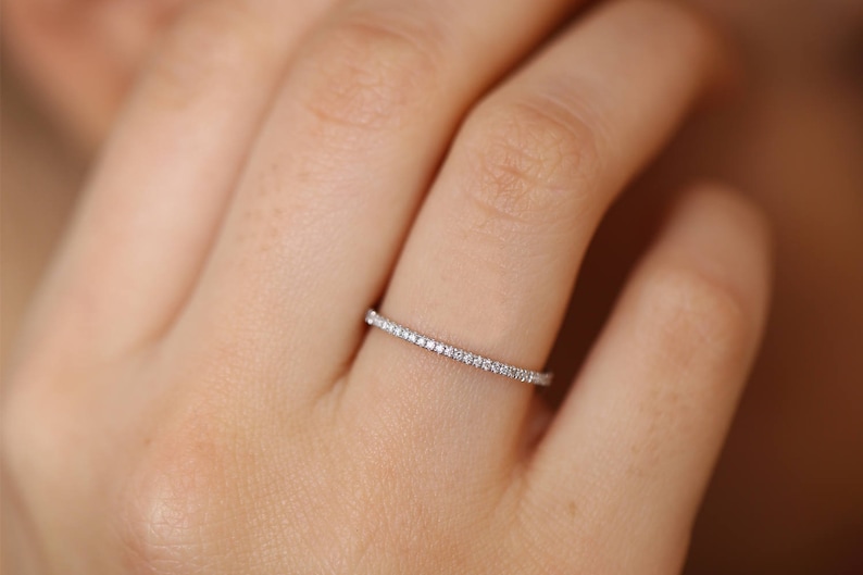 Micro Pave Diamond Eternity Band in 14k White Gold/ 1.0MM Etsy