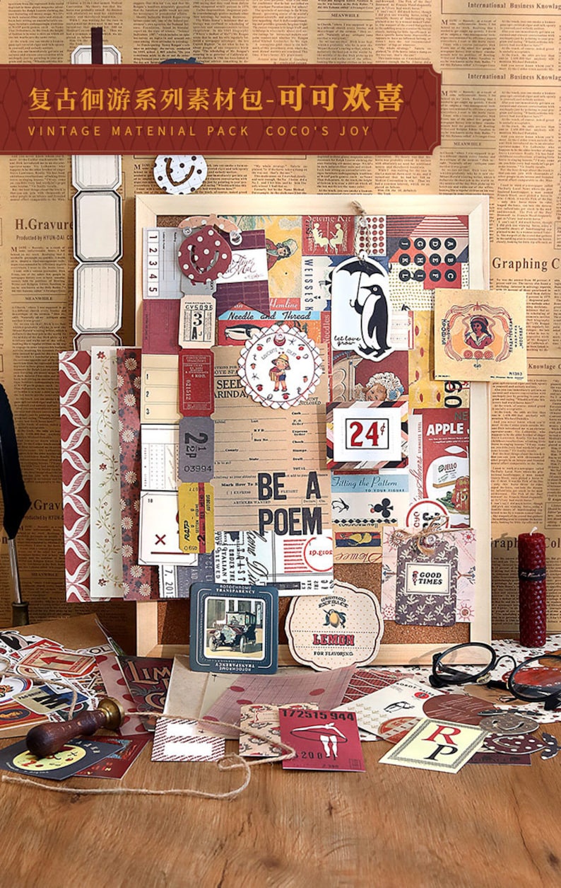 stickers 88 Pcs Junk Journal Scrapbooking Ephemera Paper Pack Vintage Material Pack vintage ephemera pack vellum paper 88 pieces