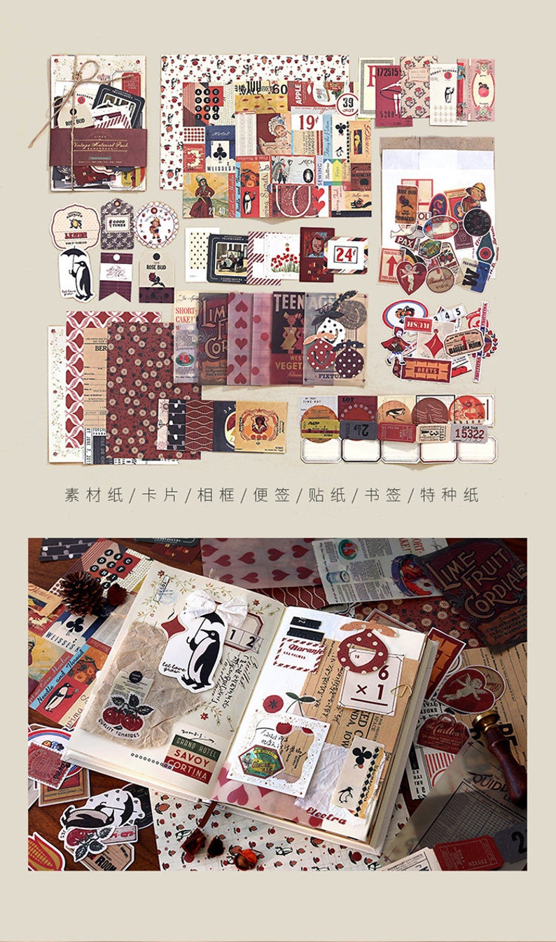 stickers 88 Pcs Junk Journal Scrapbooking Ephemera Paper Pack Vintage Material Pack vintage ephemera pack vellum paper 88 pieces