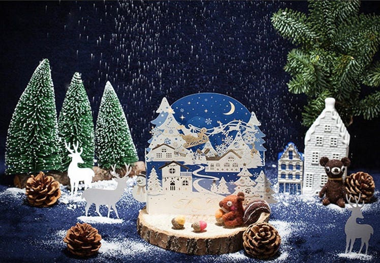 Navy Blue Gold Foil Laser Cut 3D Christmas Card // Christmas Etsy