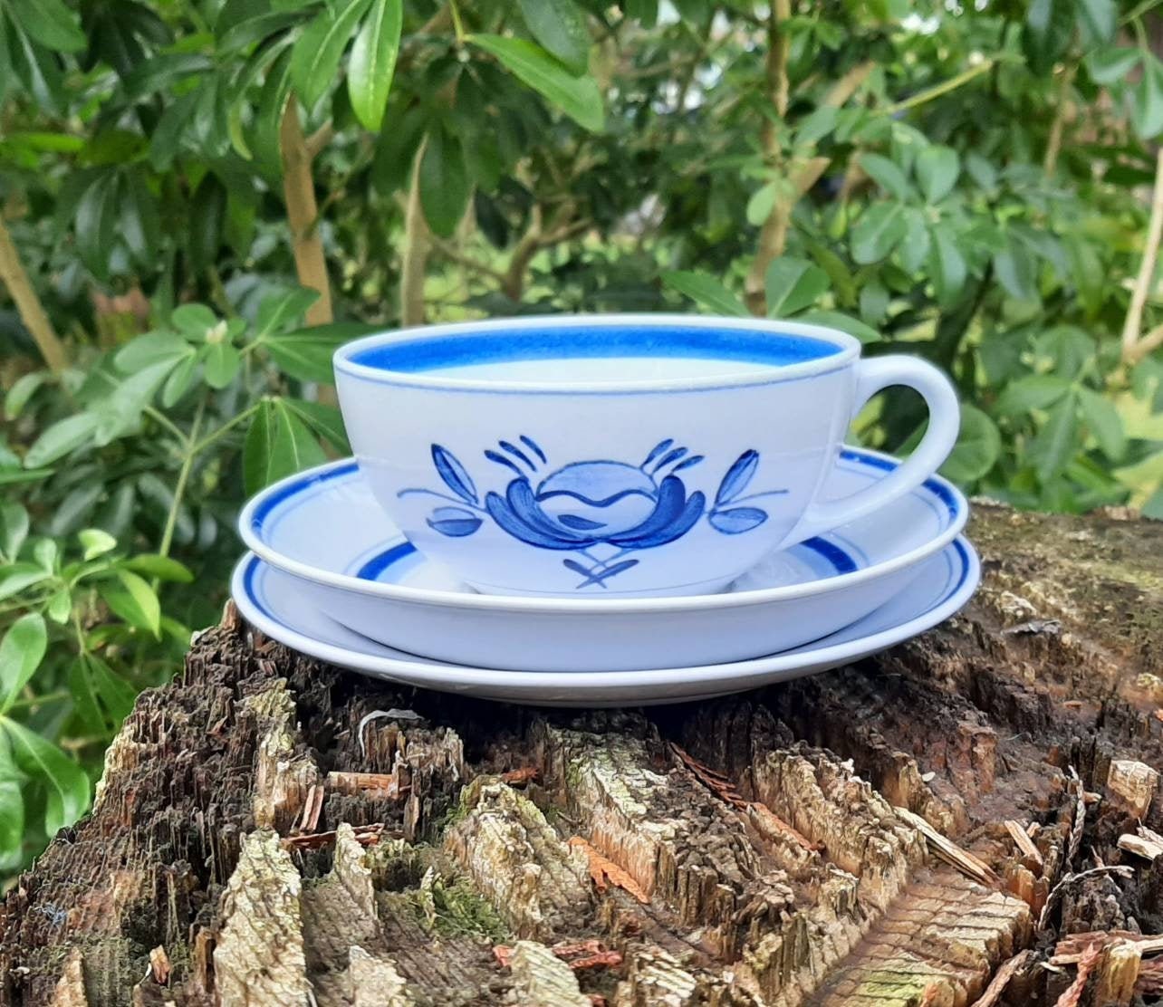 Arabia Finland Blue Rose Pattern Dishes Cup and Saucer Sugar