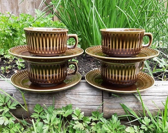 Egersund Focus Norway set of four coffee cups and saucers, designed by Kaare Blokk Johansen