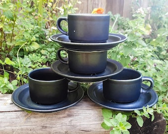 Arabia Finland Korpi small coffee or cappuccino set for four, design Göran Bäck