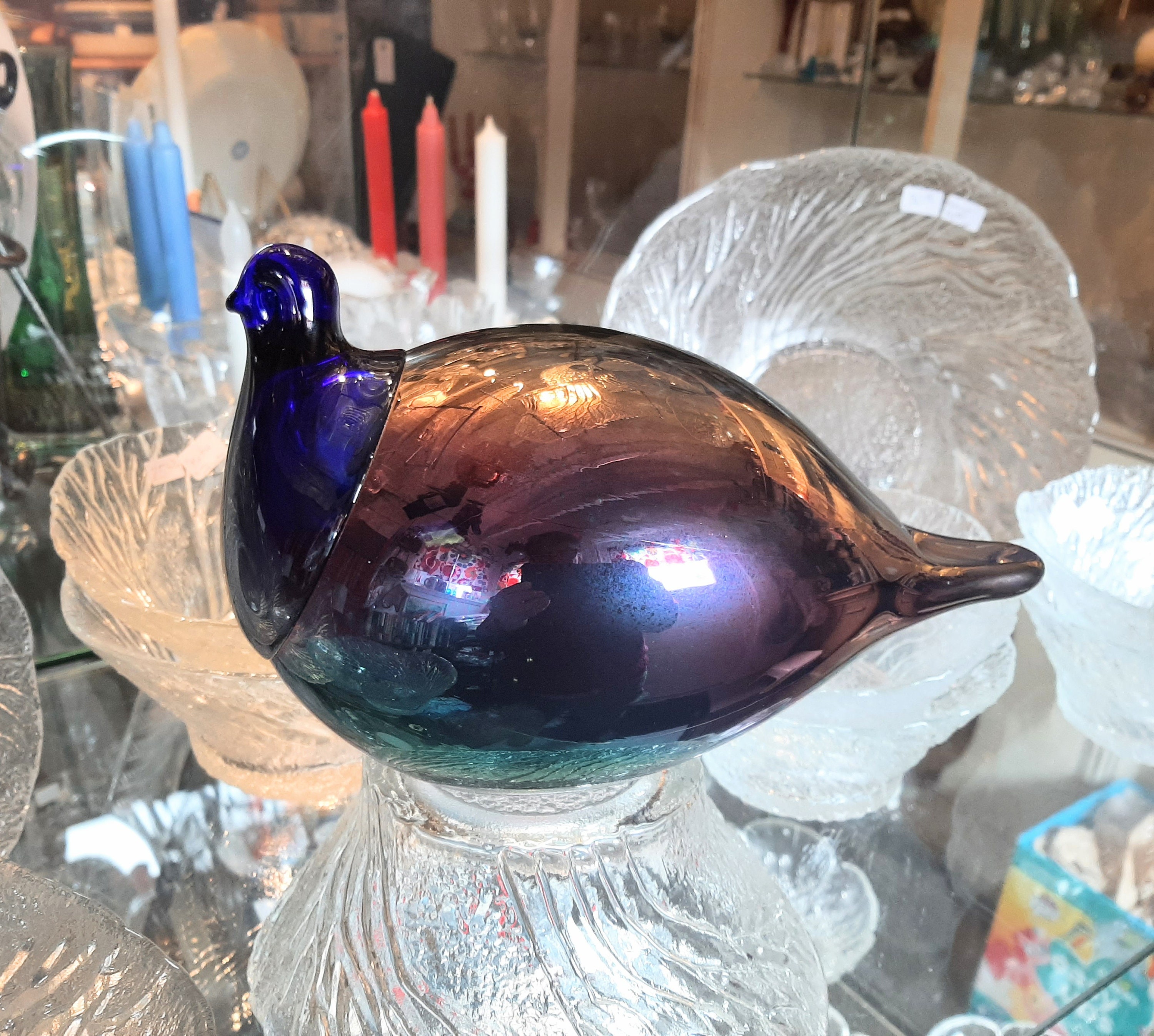 Finland Glass Bird iridescent, signed