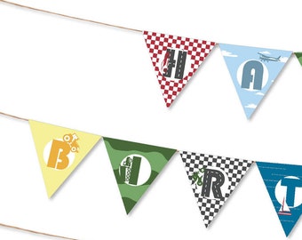 Transportation Party Bunting, INSTANT DOWNLOAD PRINTABLE Kids Transport Transportation Car Truck Theme Birthday Party Banner Bunting Garland