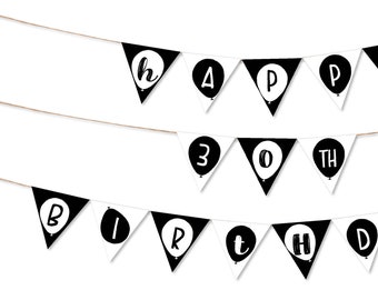 Black and White Party Bunting, INSTANT DOWNLOAD PRINTABLE Modern Monochrome Black and White theme party bunting banner garland decorations