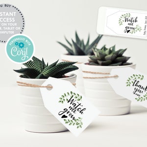 Baby Shower 'Watch me grow' Favor Tags, INSTANT DOWNLOAD PRINTABLE Eucalyptus themed Gift Labels for Boho baby Shower with editable template image 2