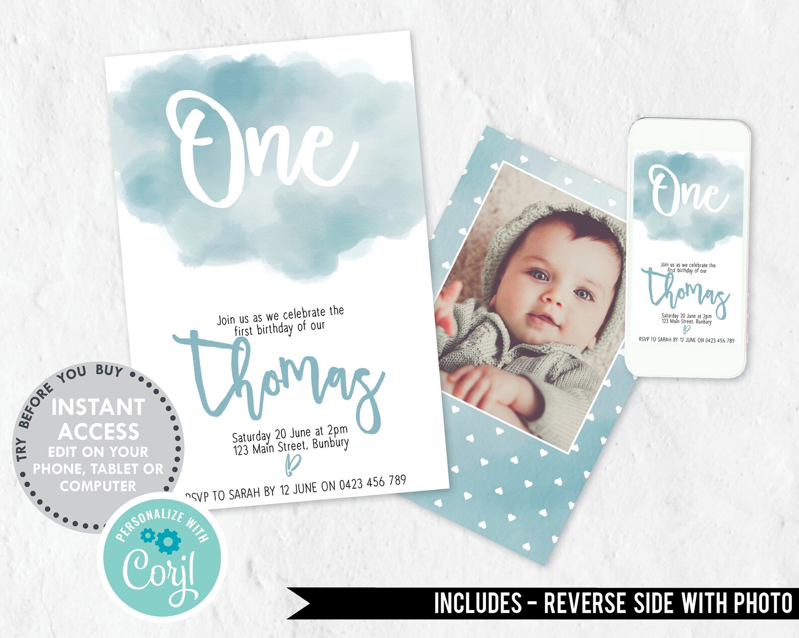 Baby Birthday Invitation INSTANT DOWNLOAD EDITABLE printable | Etsy