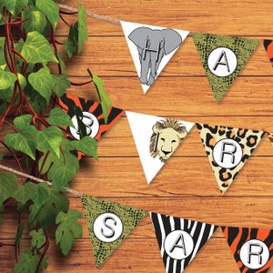 Safari Party Bunting, INSTANT DOWNLOAD PRINTABLE Safari Jungle Zoo Animal theme Bunting Garland Sign for kids birthday party decorations