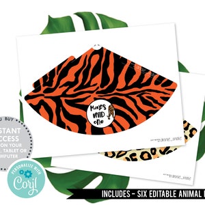 Safari Party Hats, INSTANT DOWNLOAD PRINTABLE Editable Kids Safari ...