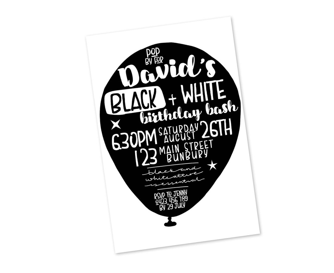 Black and White Party Invitation PRINTABLE DIGITAL INVITE for Etsy