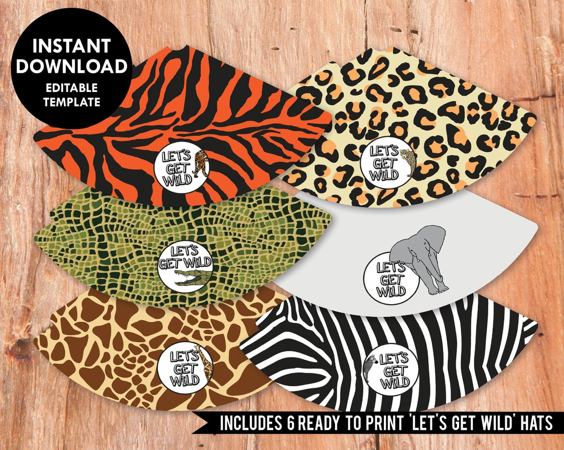 Safari Party Hats INSTANT DOWNLOAD PRINTABLE Editable Kids - Etsy