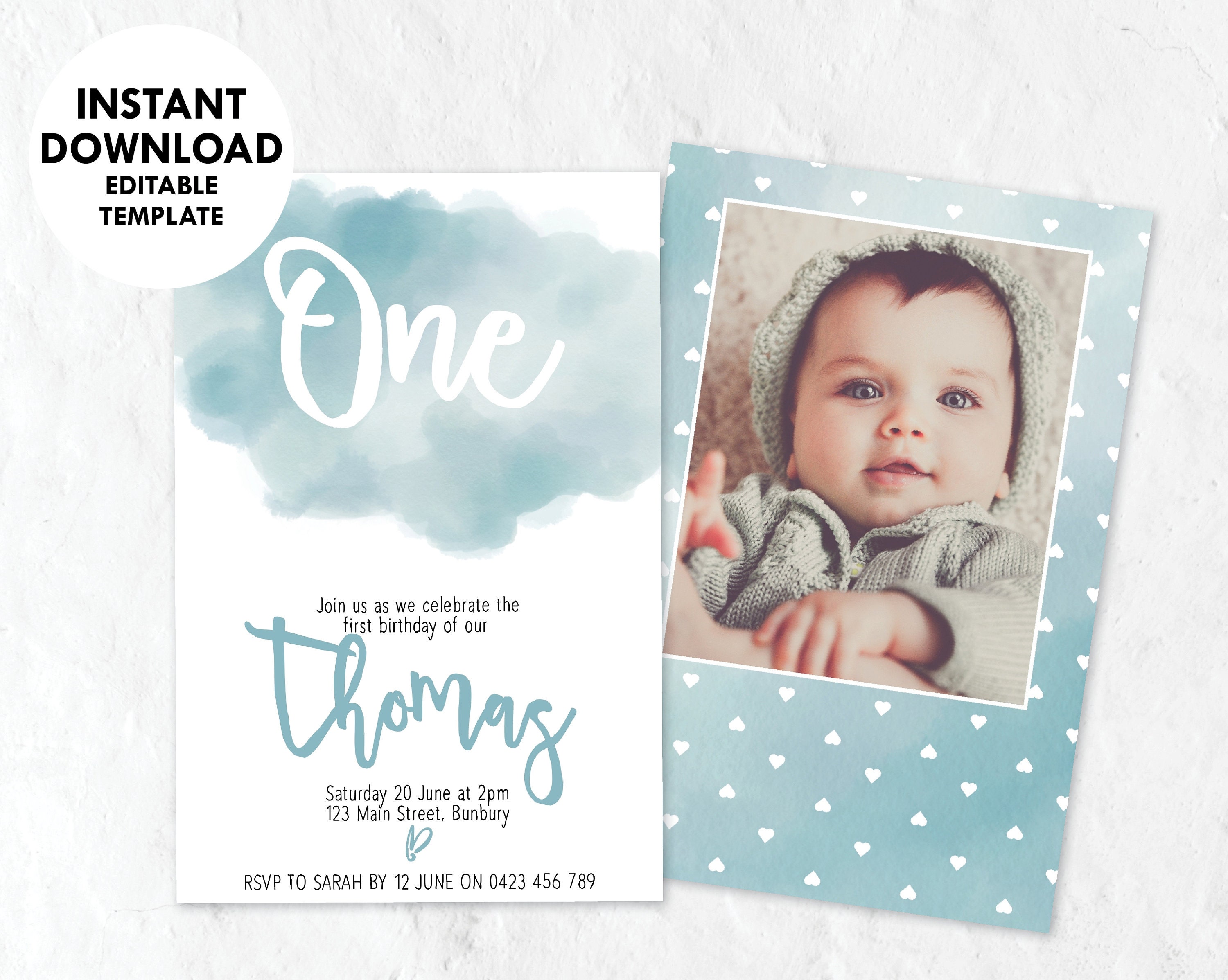 Baby Birthday Invitation INSTANT DOWNLOAD EDITABLE printable - Etsy España