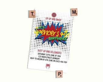 Superhero Party Invitation, INSTANT DOWNLOAD EDITABLE template for a retro comic book style superhero invite boys / kids birthday party