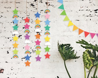 Rainbow Party Garland, INSTANT DOWNLOAD PRINTABLE Kids Rainbow Weather Theme Birthday Party Bunting Garland Baby Bedroom Decorations