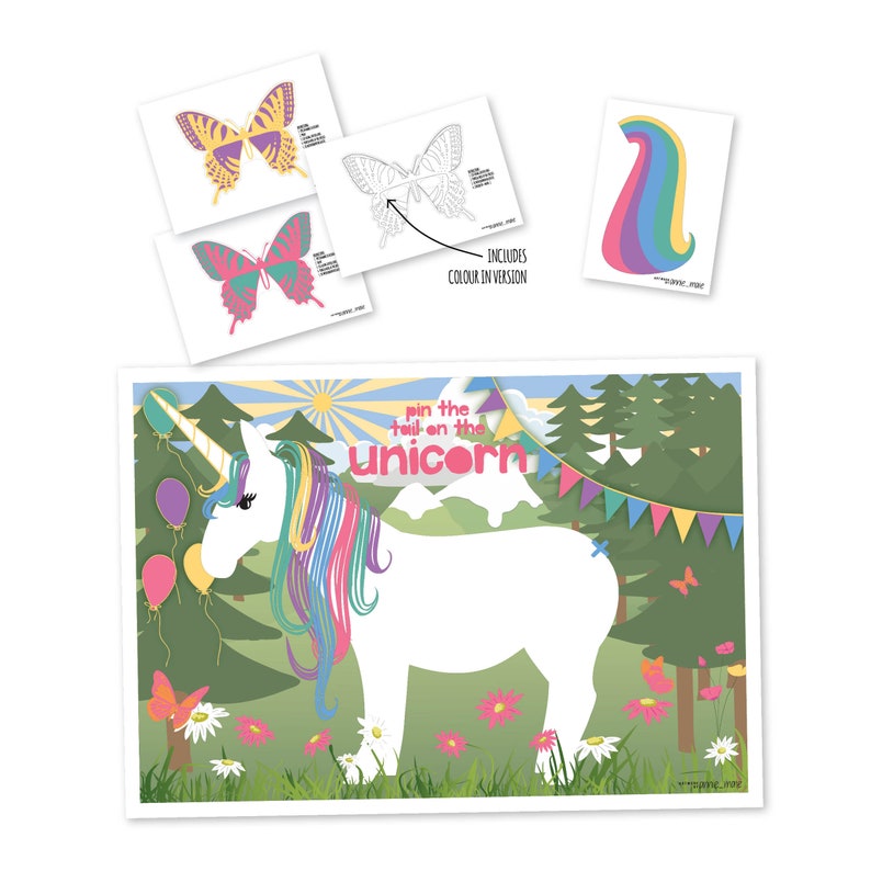 unicorn party pin the tail kit instant download printable etsy